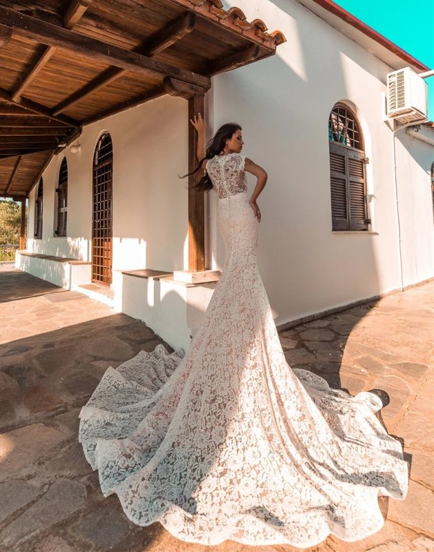 Ivory Lace Tulle Mermaid Wedding Dress Bridal Gown