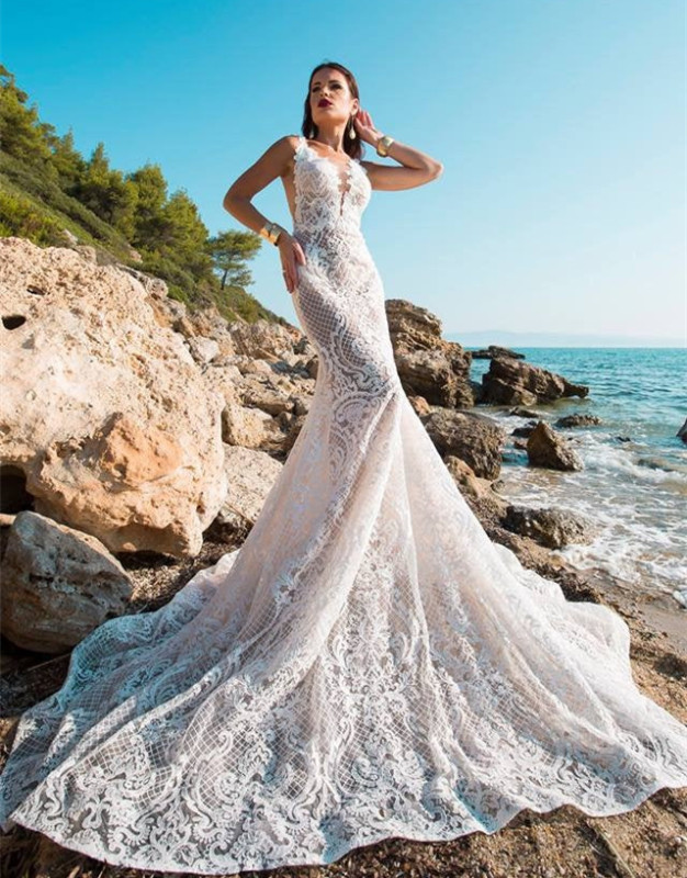 Lace Tulle Mermaid Wedding Dress Bridal Gown