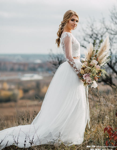 Ivory Lace Lace Wedding Top 2 Pieces Bridal Dress