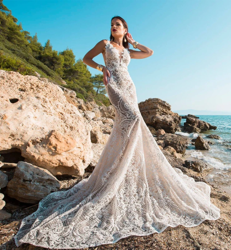 Lace Tulle Mermaid Wedding Dress Bridal Gown