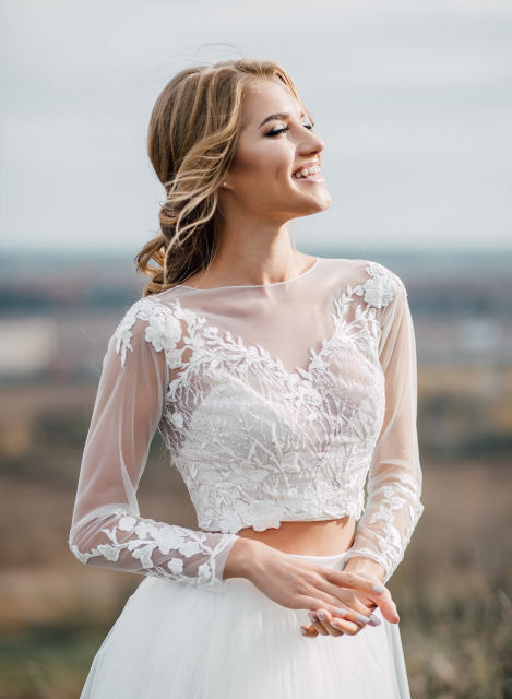 Ivory Lace Lace Wedding Top 2 Pieces Bridal Dress