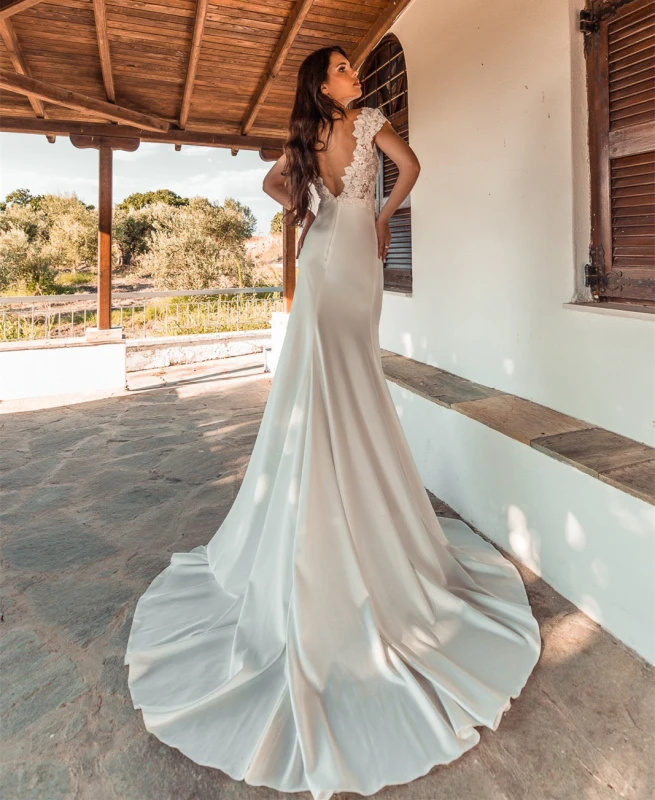 Lace Satin Mermaid Wedding Dress Bridal Gown