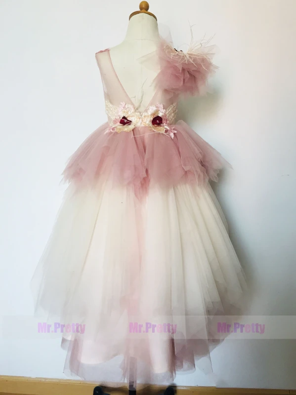 Chamapgne Mauve Lace Tulle Flower Girl Dress Party Dress Pageant Dress