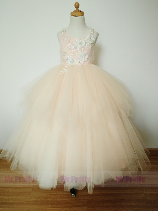 Chamapgne Lace Tulle Luxury Flower Girl Dress Pageant Dress