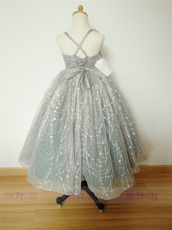 Dusty Blue Sequin Luxury Flower Girl Dress Pageant Dress