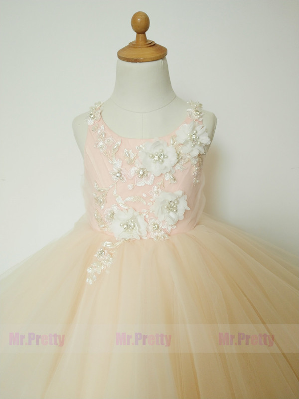 Chamapgne Lace Tulle Luxury Flower Girl Dress Pageant Dress