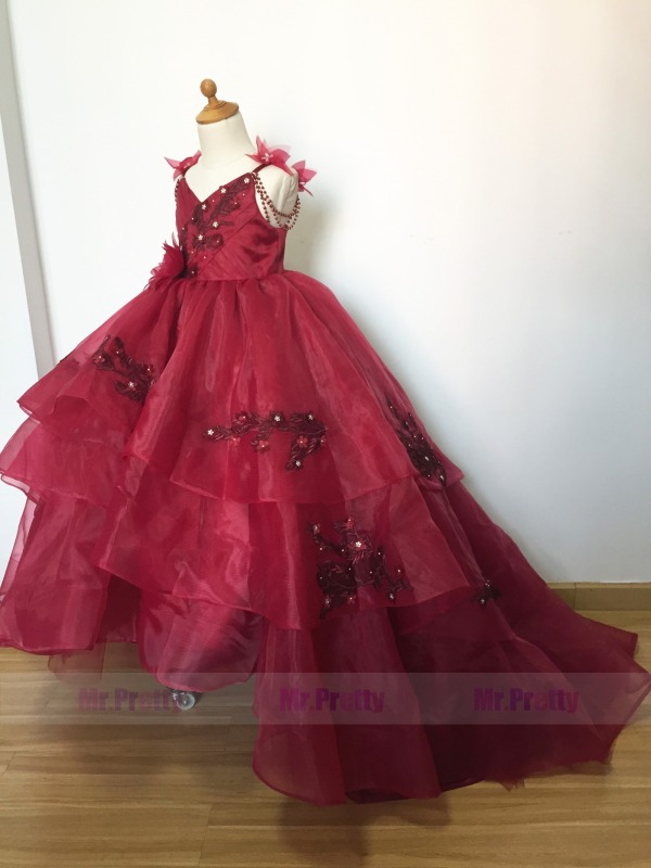 Free Shipping Burgundy  Luxury Girls Christmas Holiday Dress