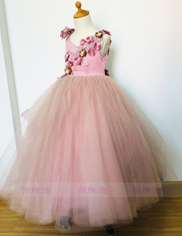 Free Shipping Mauve Luxury Flower Girl Dress Christmas Dress