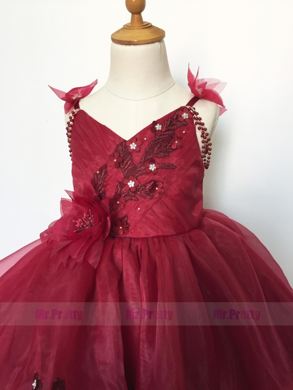 Free Shipping Burgundy  Luxury Girls Christmas Holiday Dress