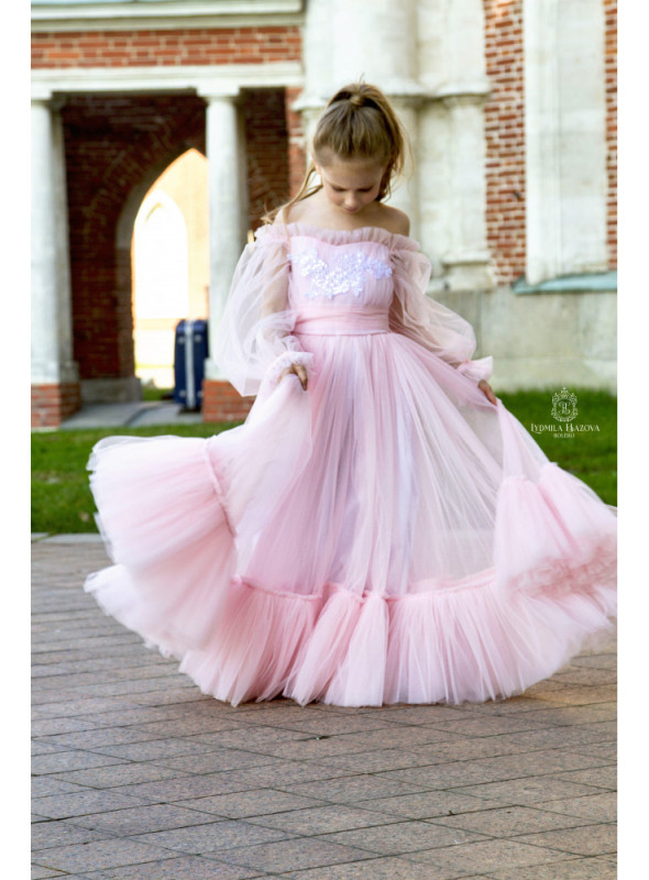 Pink Tulle Full Length Flower Girl Dress Pageant Dress