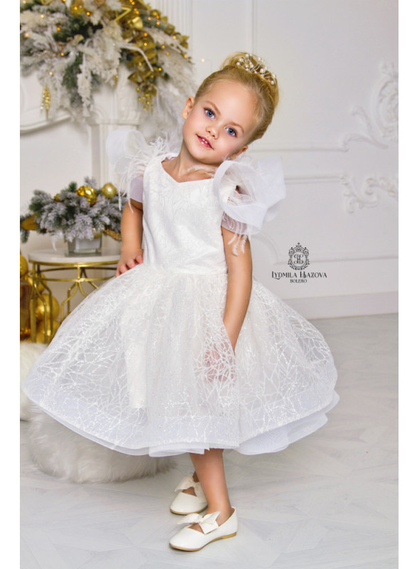 Ivory Lace Tulle Tea Length Flower Girl Dress Pageant Dress