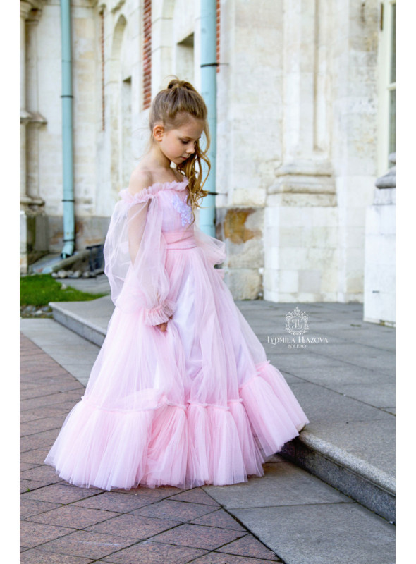 Pink Tulle Full Length Flower Girl Dress Pageant Dress
