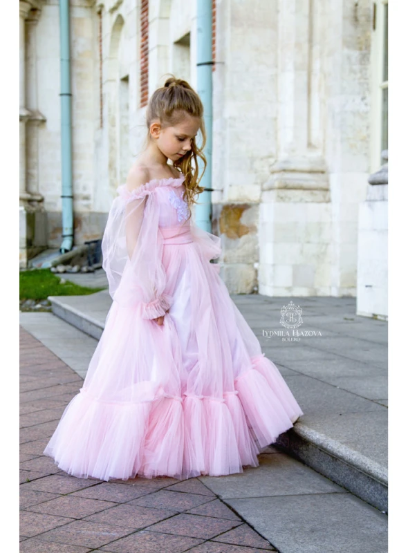Pink Tulle Full Length Flower Girl Dress Pageant Dress