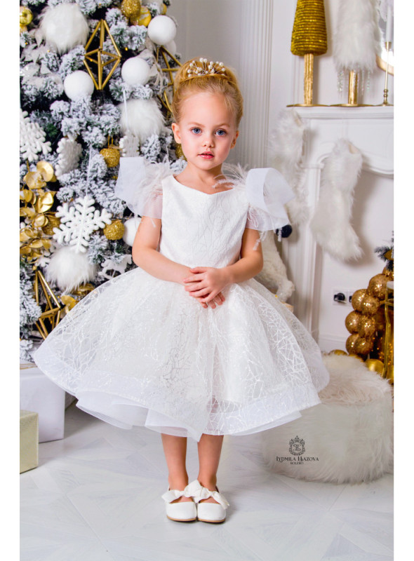 Ivory Lace Tulle Tea Length Flower Girl Dress Pageant Dress