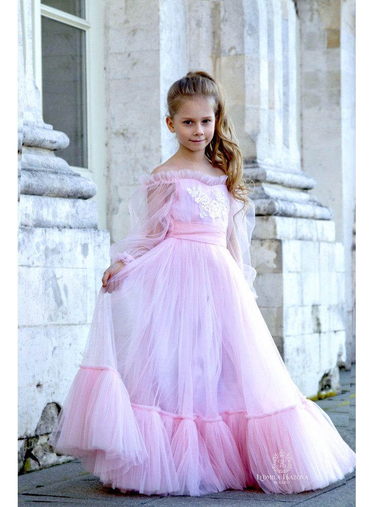 Pink Tulle Full Length Flower Girl Dress Pageant Dress