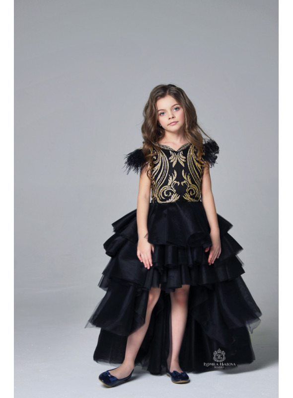 Black Lace Tulle High Low Flower Girl Dress Pageant Dress