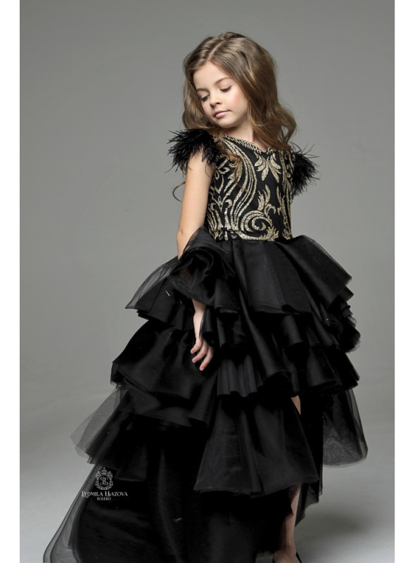 Black Lace Tulle High Low Flower Girl Dress Pageant Dress