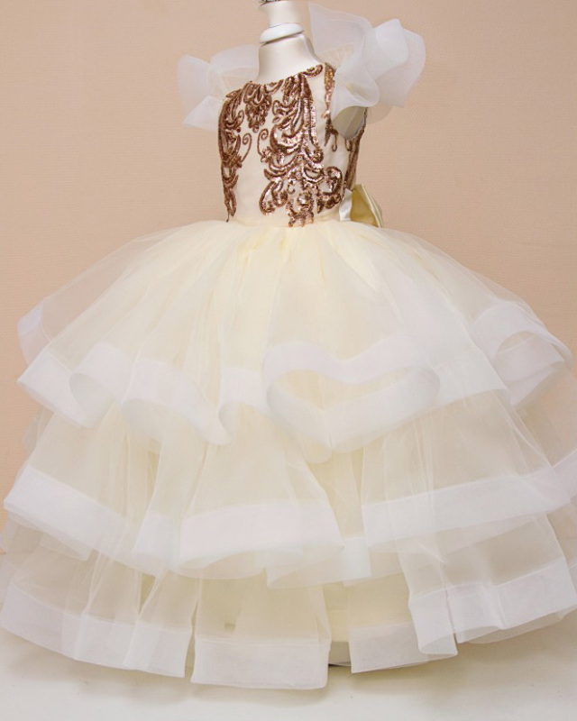 Champagne Sequin Tulle Flower Girl Dress Pageant Dress