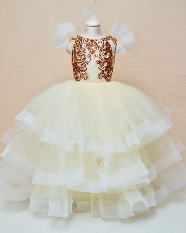 Champagne Sequin Tulle Flower Girl Dress Pageant Dress