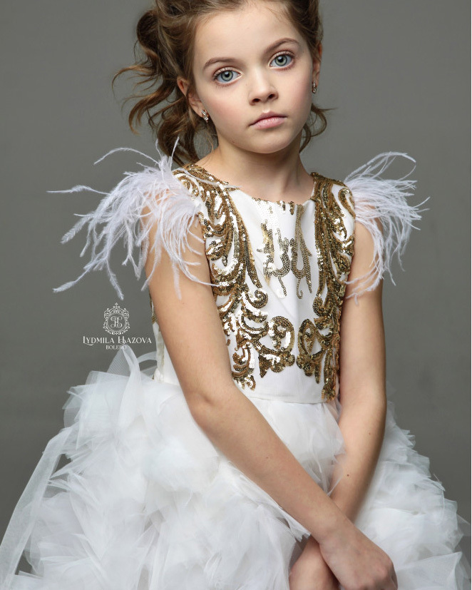 Ivory Lace Tulle High Low Flower Girl Dress Pageant Dress