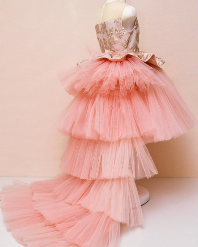 Pink Lace Tulle High Low Flower Girl Dress Pageant Dress