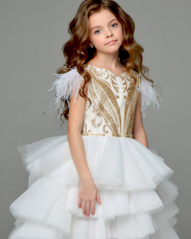 Ivory Lace Tulle High Low Flower Girl Dress Pageant Dress