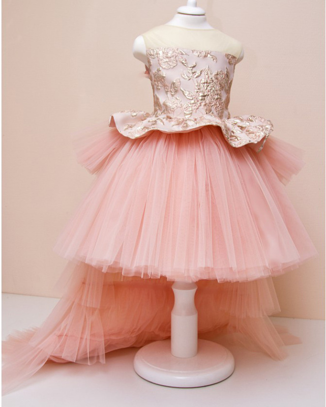 Pink Lace Tulle High Low Flower Girl Dress Pageant Dress