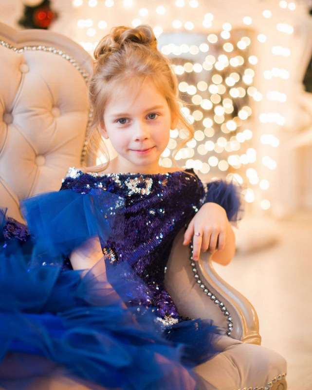 Royal Blue Sequin Tulle High Low Flower Girl Dress Pageant Dress