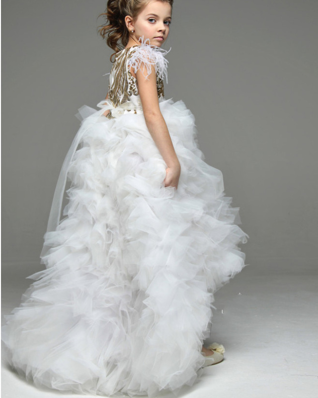 Ivory Lace Tulle High Low Flower Girl Dress Pageant Dress