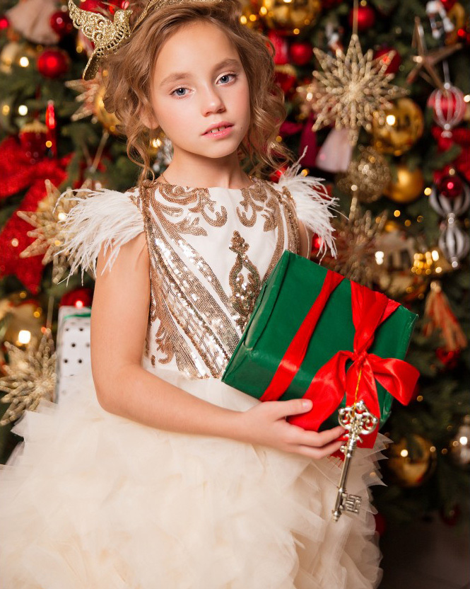 Champagne Sequin Tulle High Low Flower Girl Dress Pageant Dress