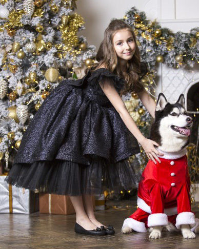 Black Sequin Tulle High Low Flower Girl Dress Pageant Dress