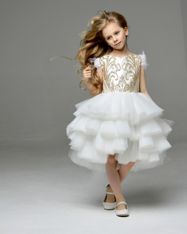 Ivory Lace Tulle Knee Length Flower Girl Dress Pageant Dress