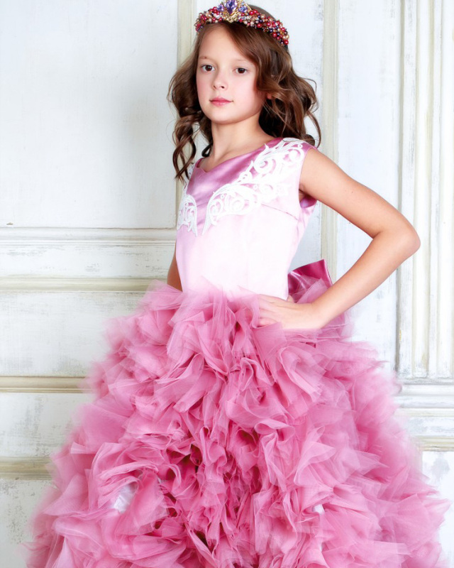 Rose Pink Satin Tulle High Low Flower Girl Dress Pageant Dress