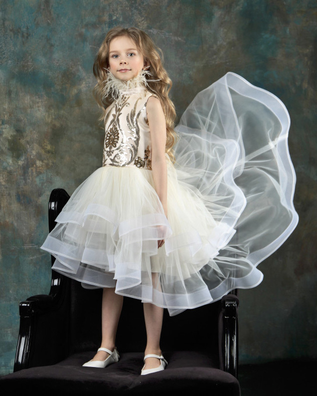 Ivory Lace Tulle High Low Flower Girl Dress Pageant Dress