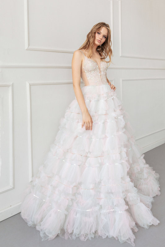 Ivory Ruffle Wedding Dress Bridal Gown