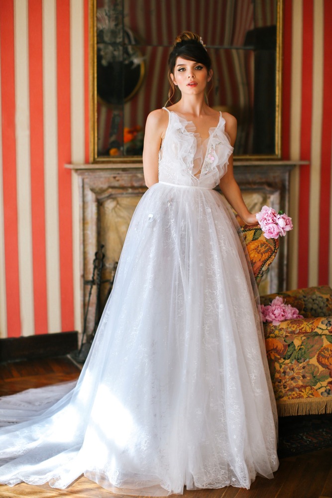 Ivory Lace Tulle Wedding Dress Bridal Gown