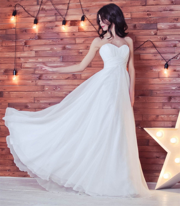 Ivory Chiffon Short Train Wedding Dress Bridal Gown