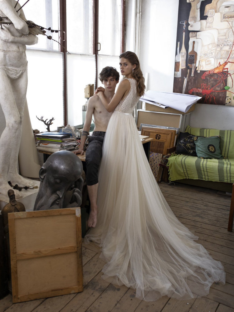 2 Pieces Ivory Sequin Tulle Wedding Dress Bridal Gown