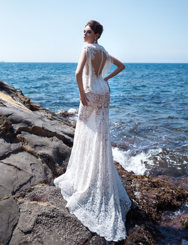 Ivory Lace Tulle Short Train Wedding Dress Bridal Gown