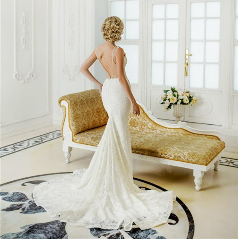 Ivory Lace Tulle Long Train Wedding Dress Bridal Gown