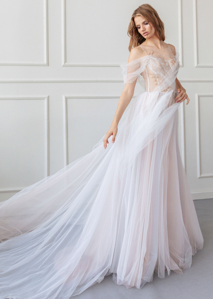 Ivory Sequin Tulle Wedding Dress Bridal Gown
