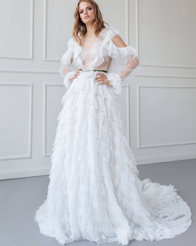 Ivory Ruffle Wedding Dress Bridal Gown