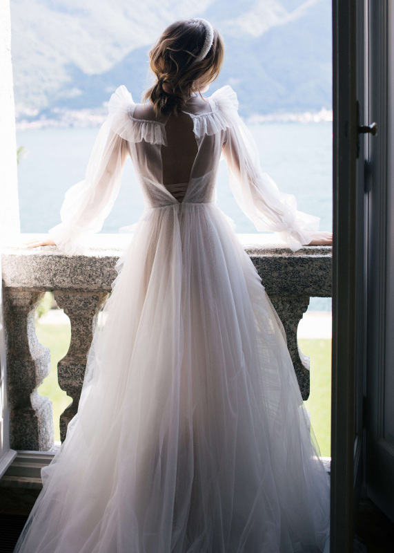 Ivory Tulle Ruffle Wedding Dress Bridal Gown