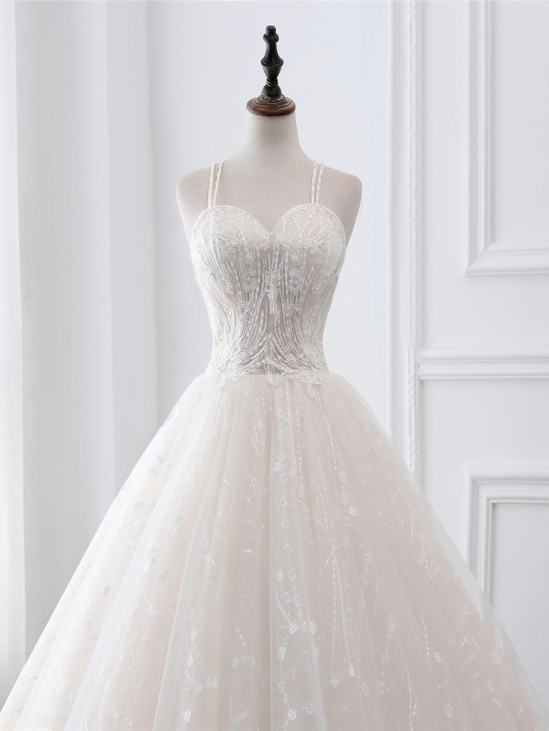 Light Champagne Beaded Lace  Wedding Dress