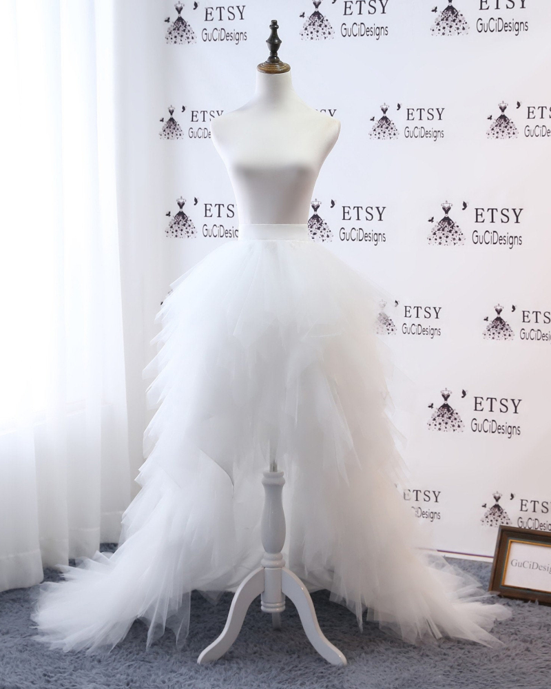 High Low Ivory Tulle Short Train Bridal Skirt