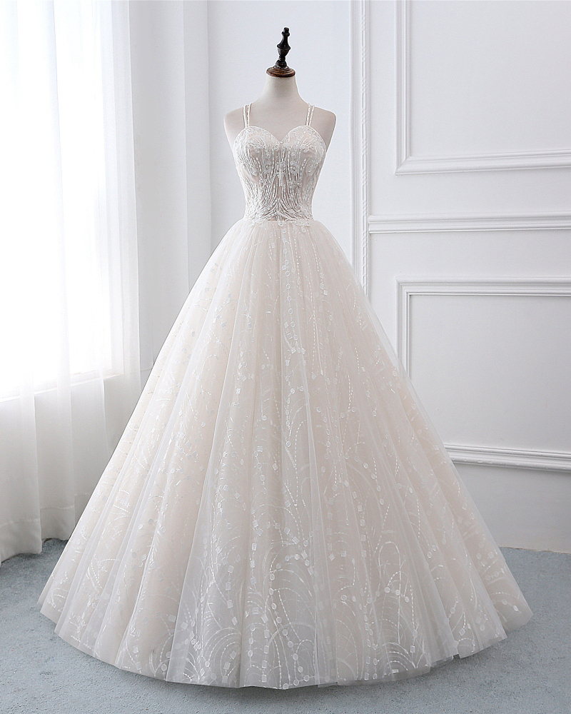 Light Champagne Beaded Lace  Wedding Dress