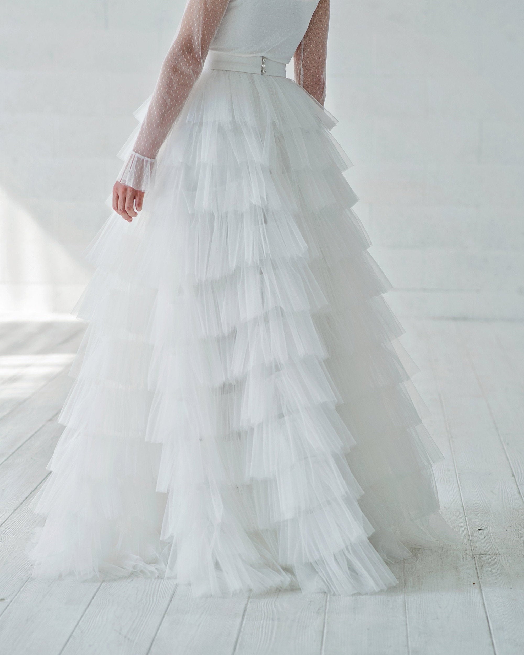 Ivory Cupcake Ruffle Full Length Bridal Skirt