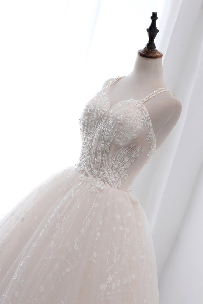 Light Champagne Beaded Lace  Wedding Dress