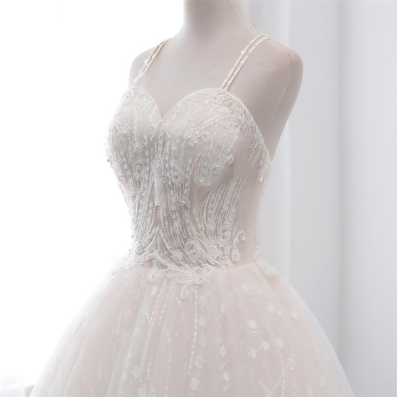 Light Champagne Beaded Lace  Wedding Dress