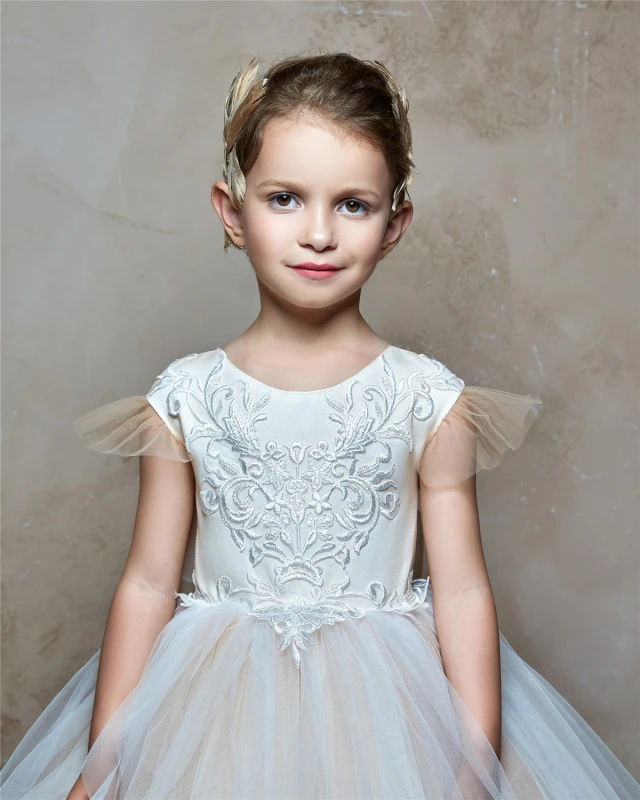 Chamapgne Lace Tulle Little Girls Pageant Dress Flower Girl Dress